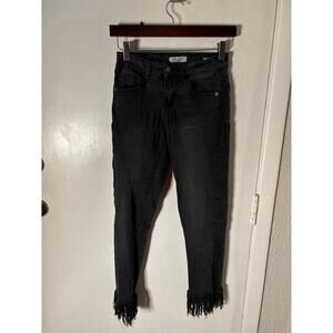 Judy Blue Black Cropped Fit Frayed Hem Jeans 1/25 Flaws Thrashed Rocker Punk